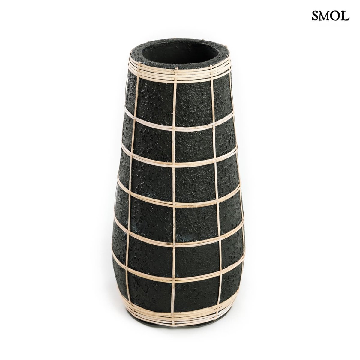 Váza - rattannal, fekete, 31 cm | LOVEY - SMOL