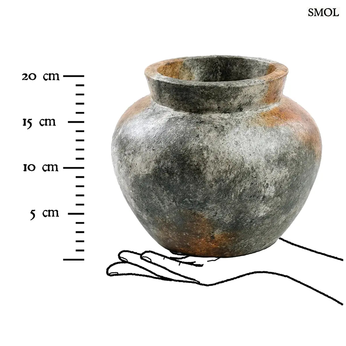 Antikolt szürke rusztikus terrakotta váza indonéz kézműves textúrával, méretarányosan