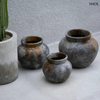 Antikolt szürke rusztikus terrakotta váza indonéz kézműves textúrával, három méretben