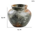 Antikolt szürke rusztikus terrakotta váza indonéz kézműves textúrával, méretekkel