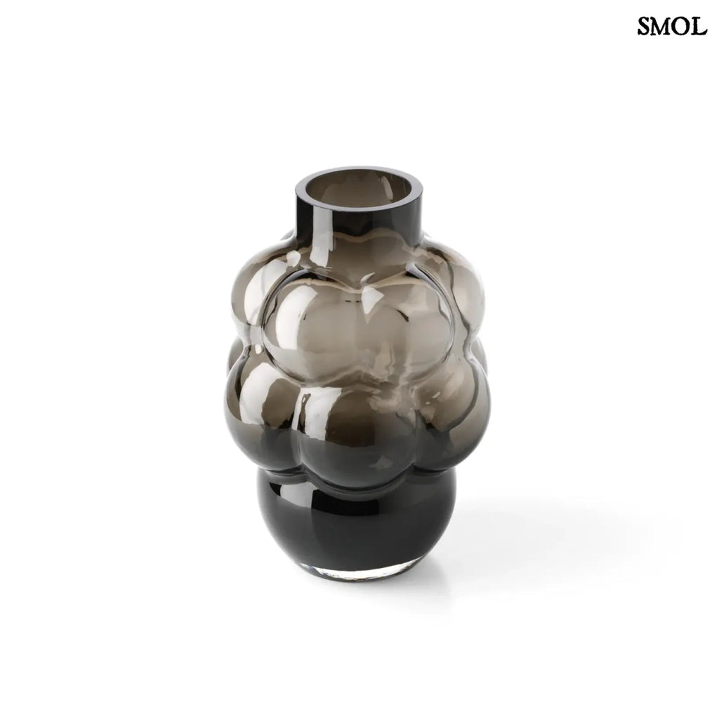 Nagy méretű (L), sötétszürke váza buborékos, szőlőfürt designnal, átmenetes színnel,  felülről