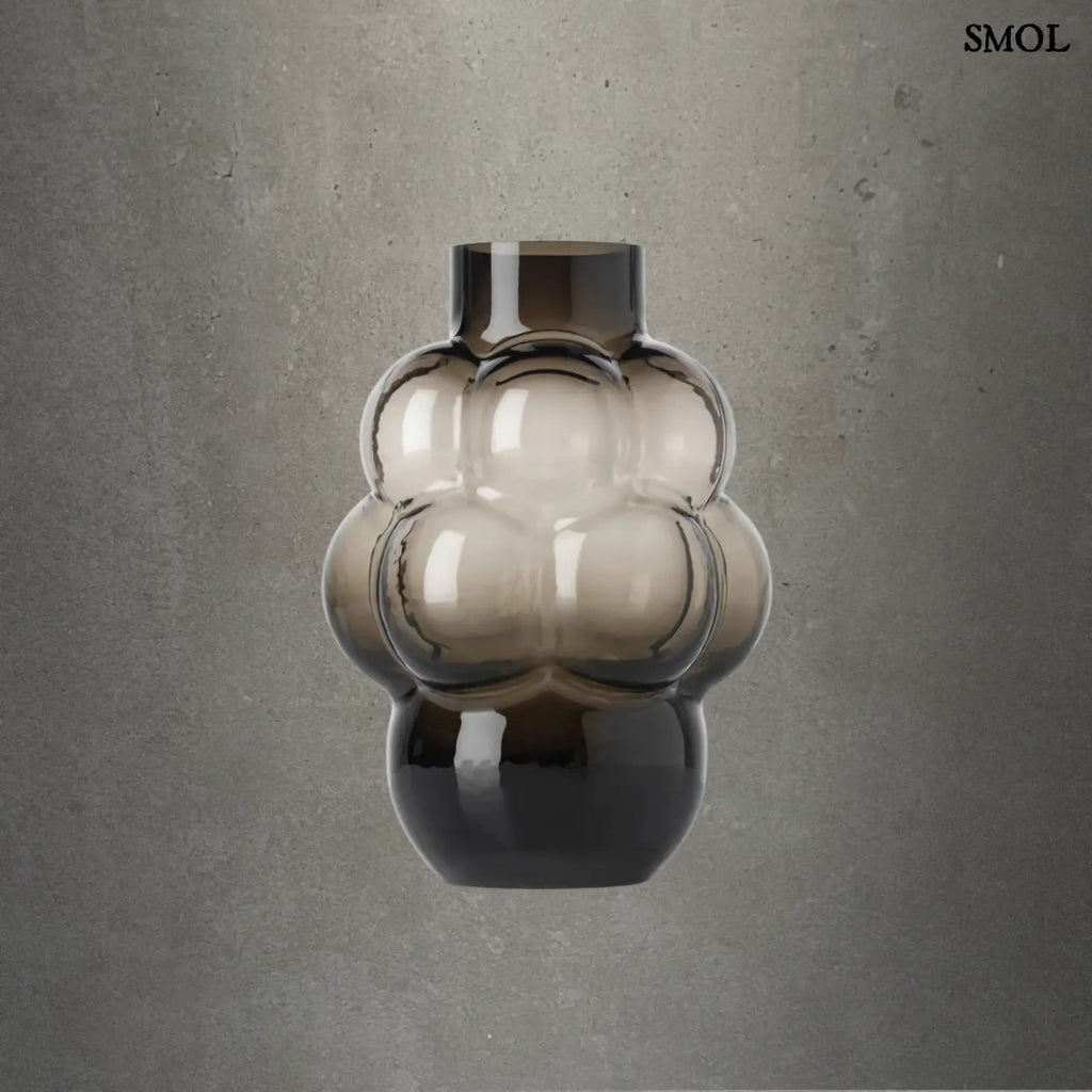 Nagy méretű (L), sötétszürke váza buborékos, szőlőfürt designnal, átmenetes színnel, szürke háttérrel