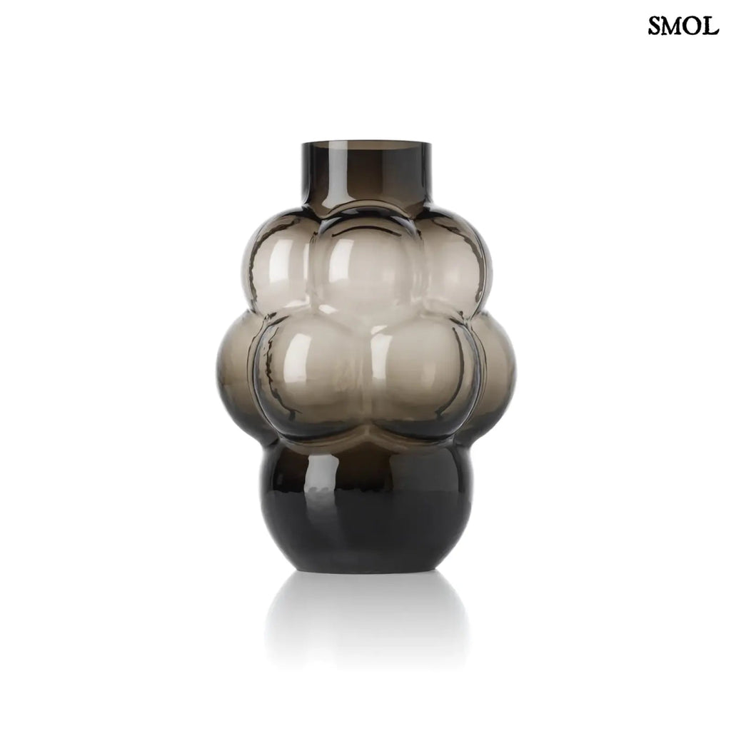 Nagy méretű (L), sötétszürke váza buborékos, szőlőfürt designnal, átmenetes színnel, fehér háttérrel