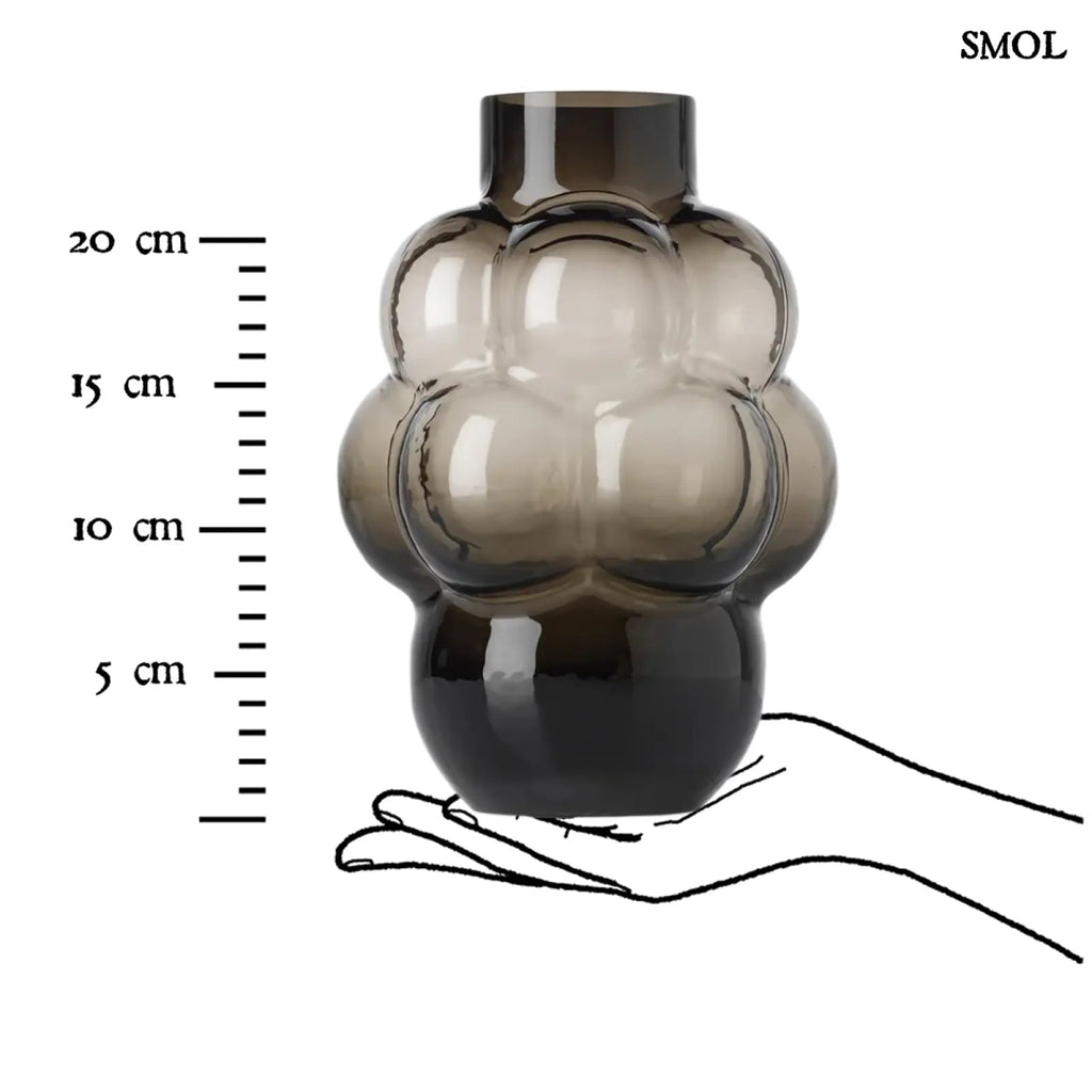 Nagy méretű (L), sötétszürke váza buborékos, szőlőfürt designnal, átmenetes színnel, méretarányosan