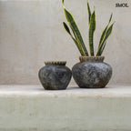 Váza - szürke terrakotta, raffiával, 22 cm | STELY - SMOL