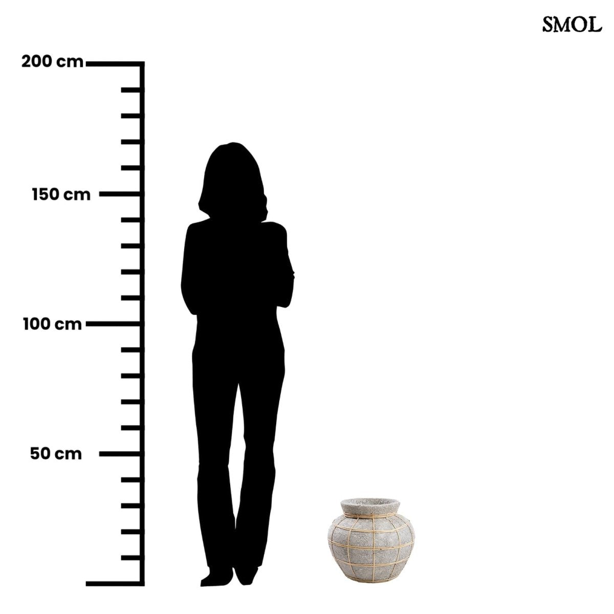 Váza - szürke, terrakotta, rattannal, 29 cm | BELLY VASE - SMOL