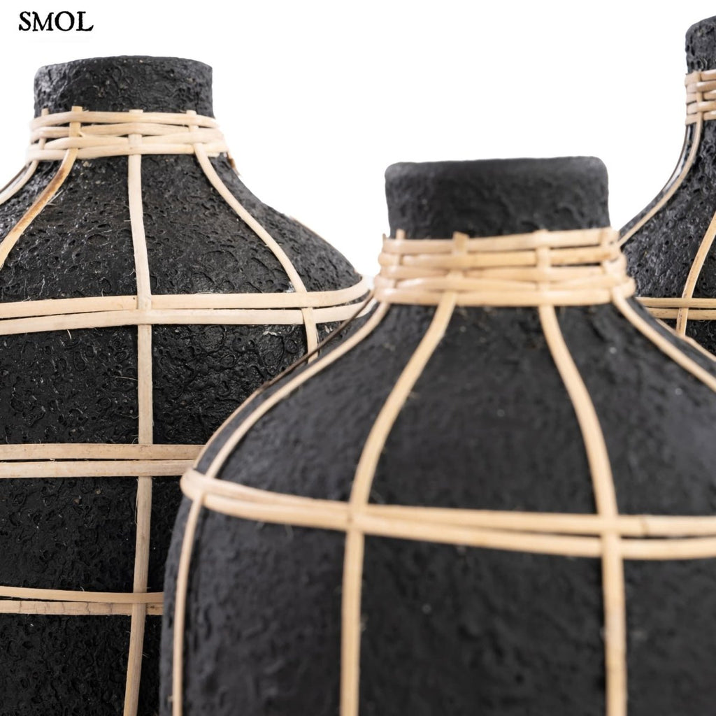 Váza - terrakotta, fekete, rattannal, 19 cm | WES - SMOL