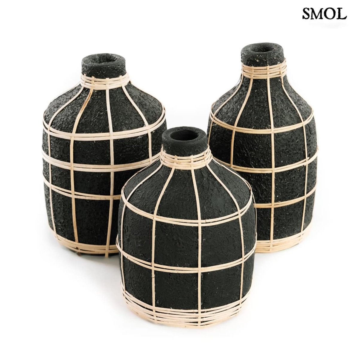 Váza - terrakotta, fekete, rattannal, 19 cm | WES - SMOL