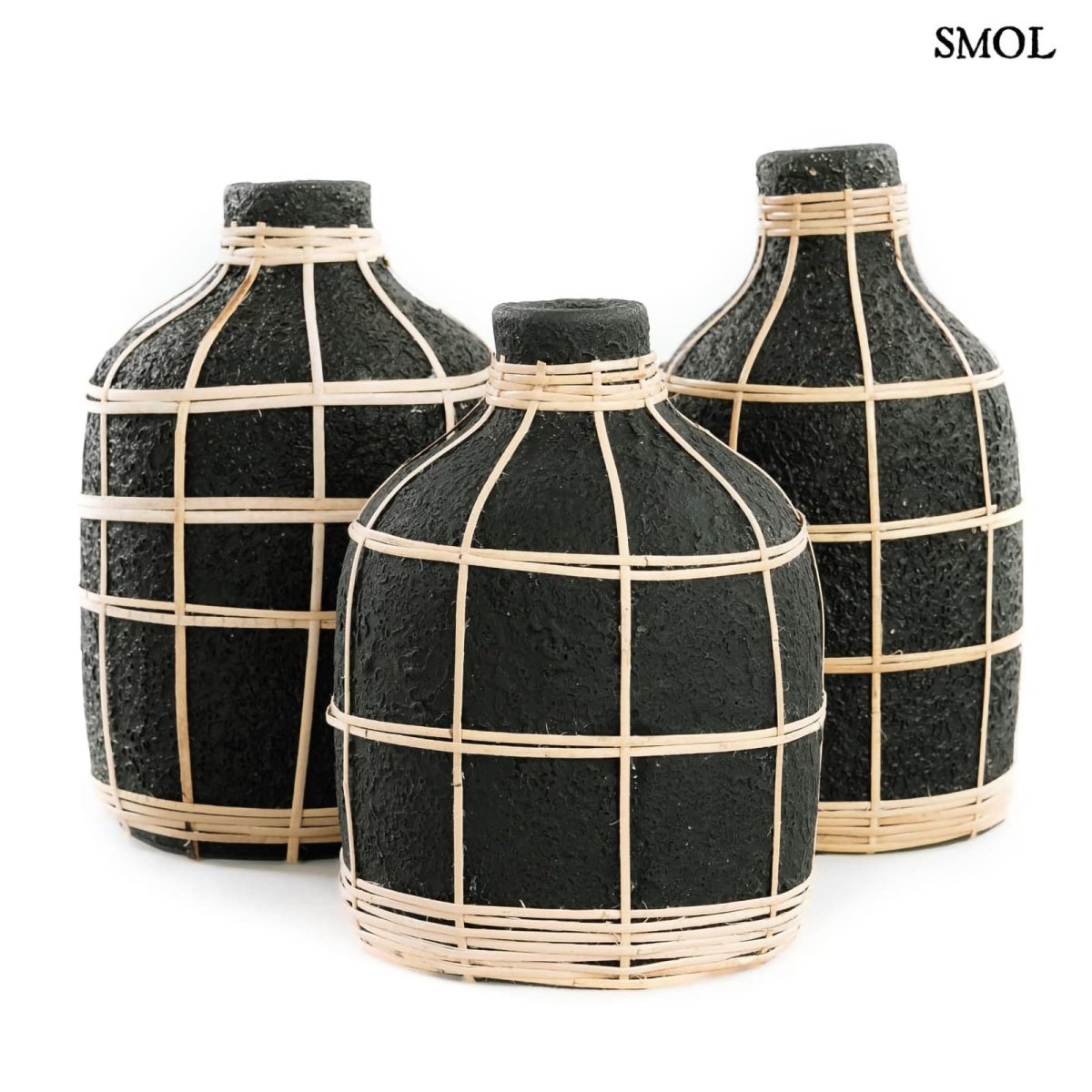 Váza - terrakotta, fekete, rattannal, 23 cm | WILLA - SMOL