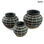 Váza - terrakotta, fekete, rattannal, 25 cm | BRIO - SMOL