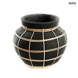 Vase - terracotta, black, with rattan, S | BELLY