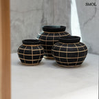 Váza - terrakotta, fekete, rattannal, 29 cm | BELLYM - SMOL