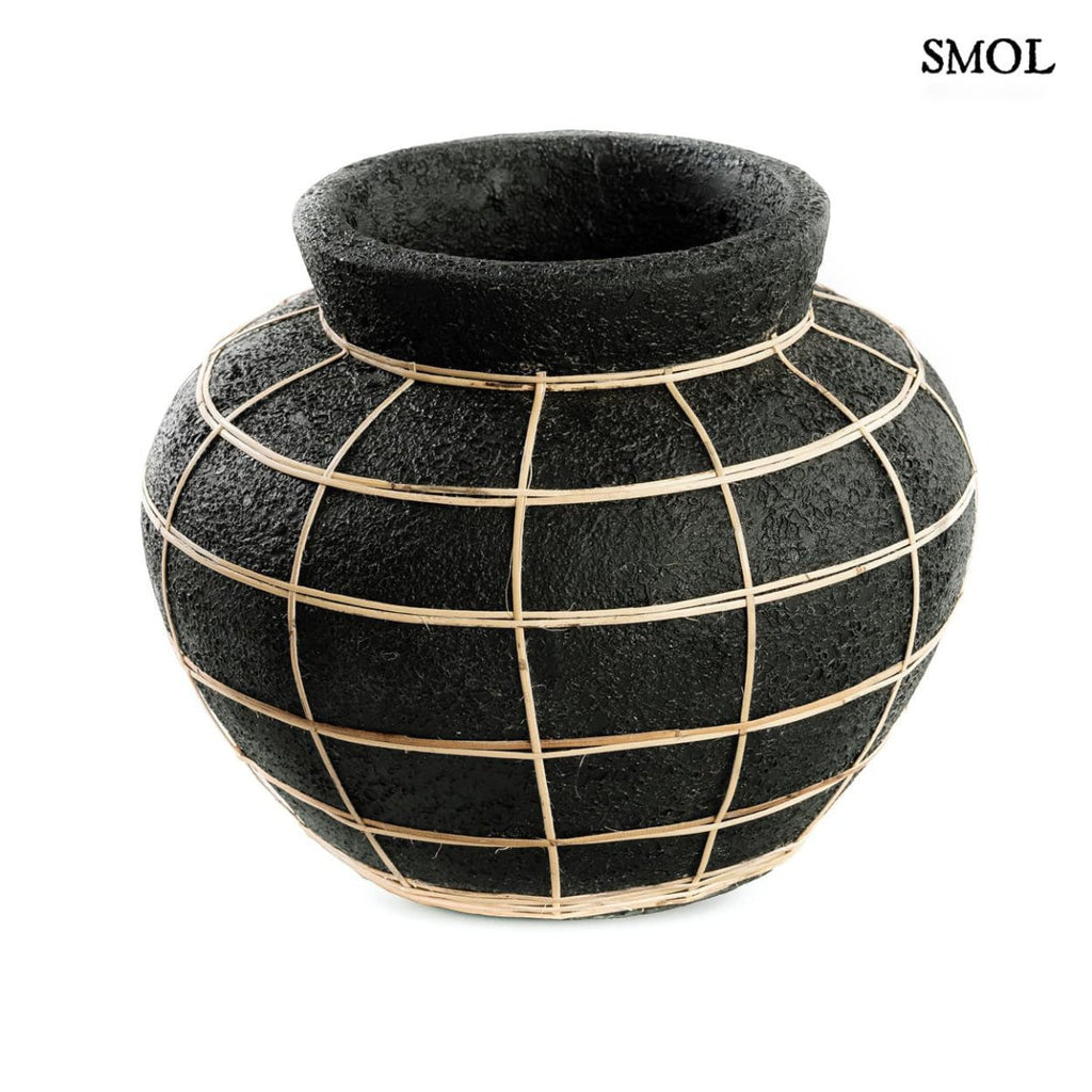 Váza - terrakotta, fekete, rattannal, 29 cm | BELLYM - SMOL