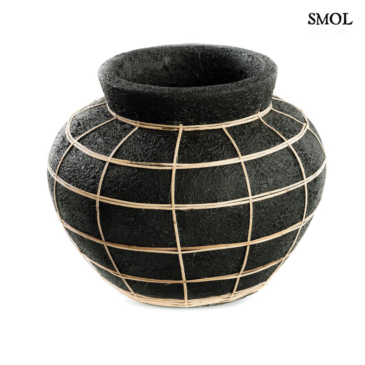 Váza - terrakotta, fekete, rattannal, 29 cm | BELLYM - SMOL