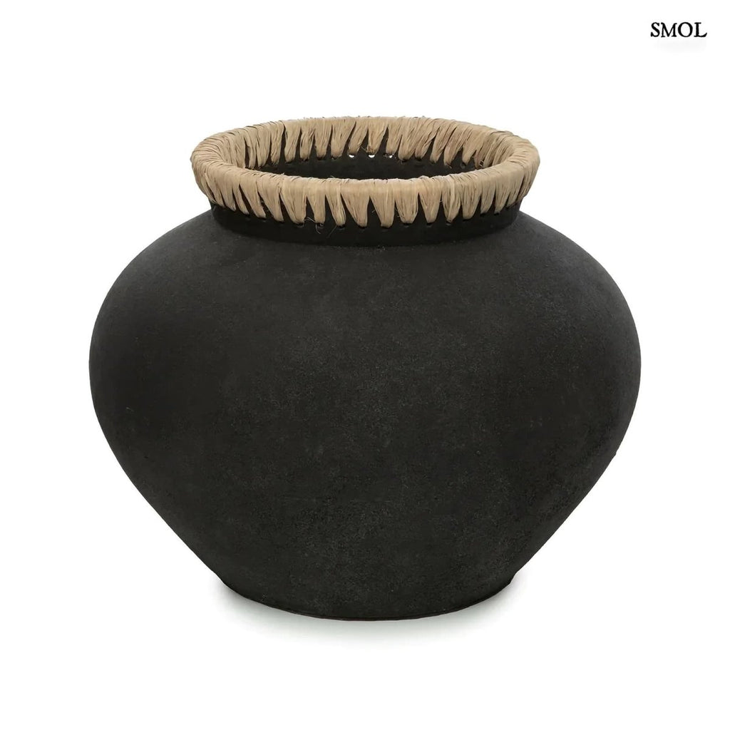 Váza - terrakotta, raffiával, 33 cm | VIVAN - SMOL