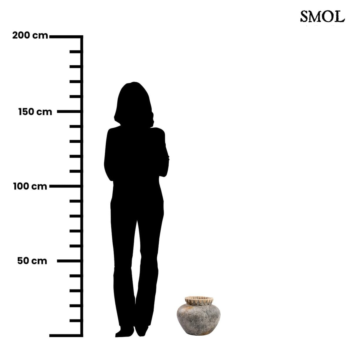 Váza - terrakotta, szürke, raffiával, 29 cm | STENY - SMOL