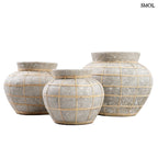 Váza - terrakotta, szürke, raffiával, 33 cm | BELLYNL - SMOL