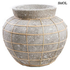 Váza - terrakotta, szürke, raffiával, 33 cm | BELLYNL - SMOL