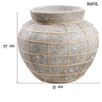 Váza - terrakotta, szürke, raffiával, 33 cm | BELLYNL - SMOL