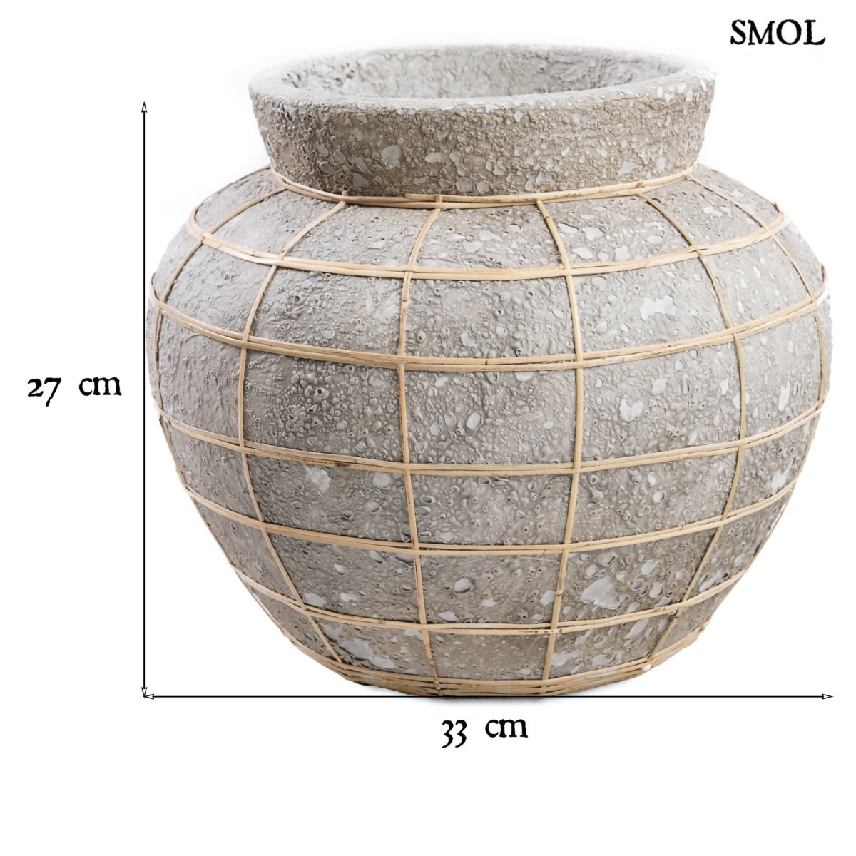 Váza - terrakotta, szürke, raffiával, 33 cm | BELLYNL - SMOL