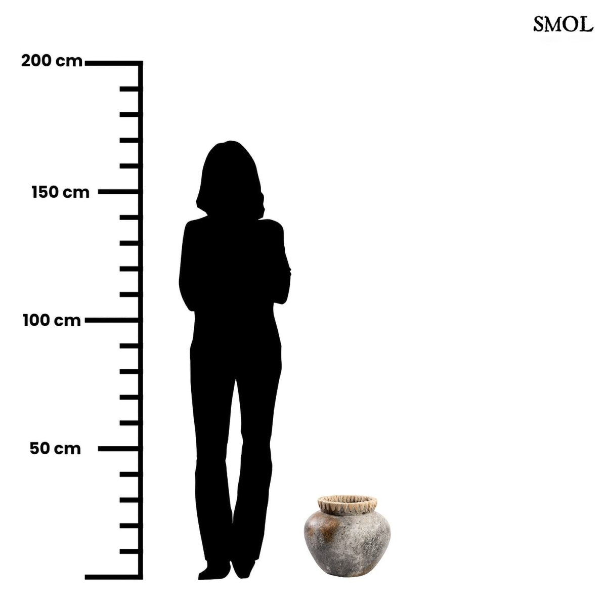 Terrakotta váza raffia szegéllyel - méretarányosan