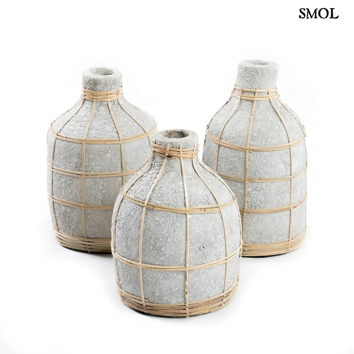 Váza - terrakotta, szürke, rattannal, 24 cm | WILLOW - SMOL