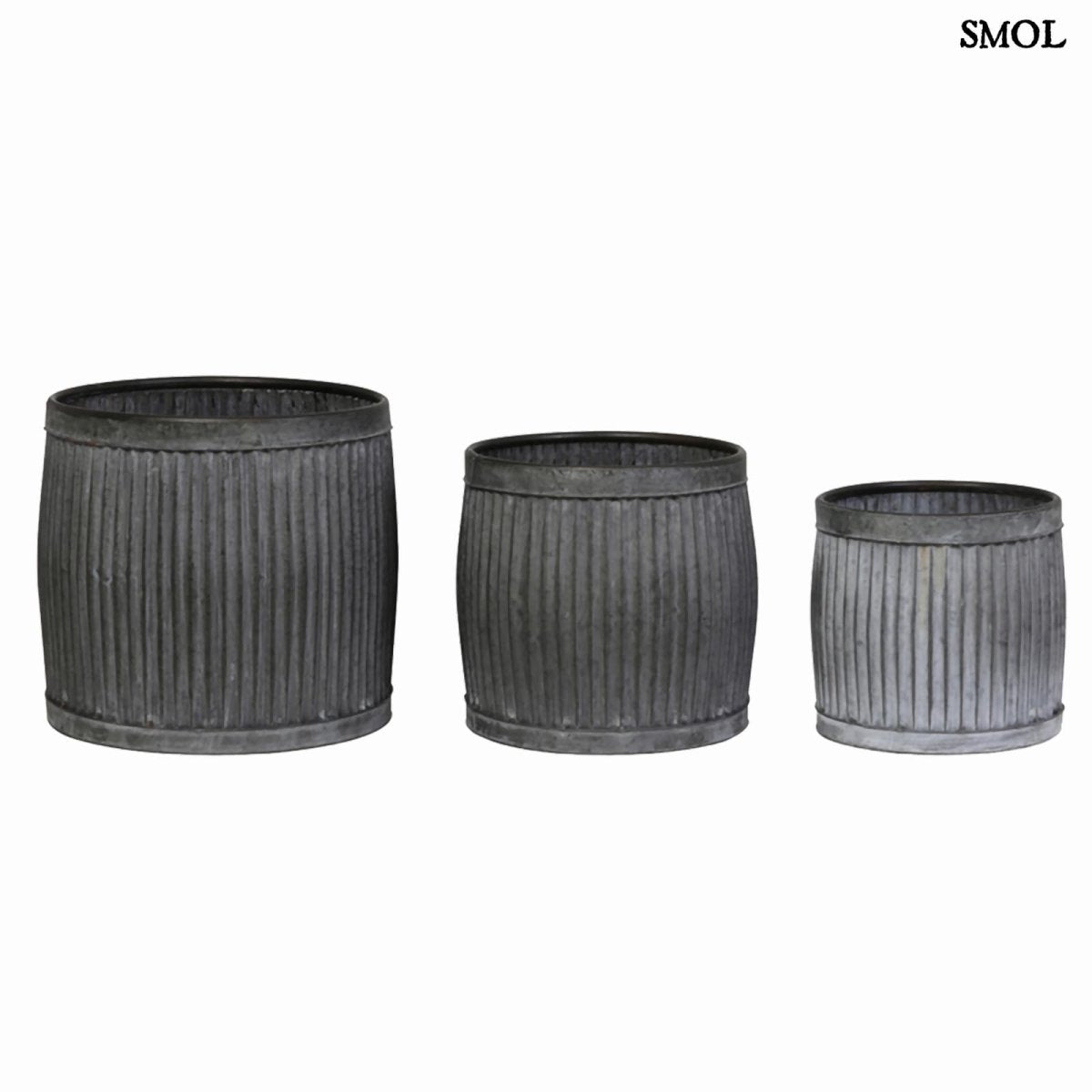 Virágtartó és kisasztal szett - 3 db-os, antikolt szürke, fém | FRIDA - smol.hu - fehér háttérrel