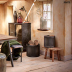 Virágtartó és kisasztal szett - 3 db-os, antikolt szürke, fém | FRIDA - smol.hu - fatartóként