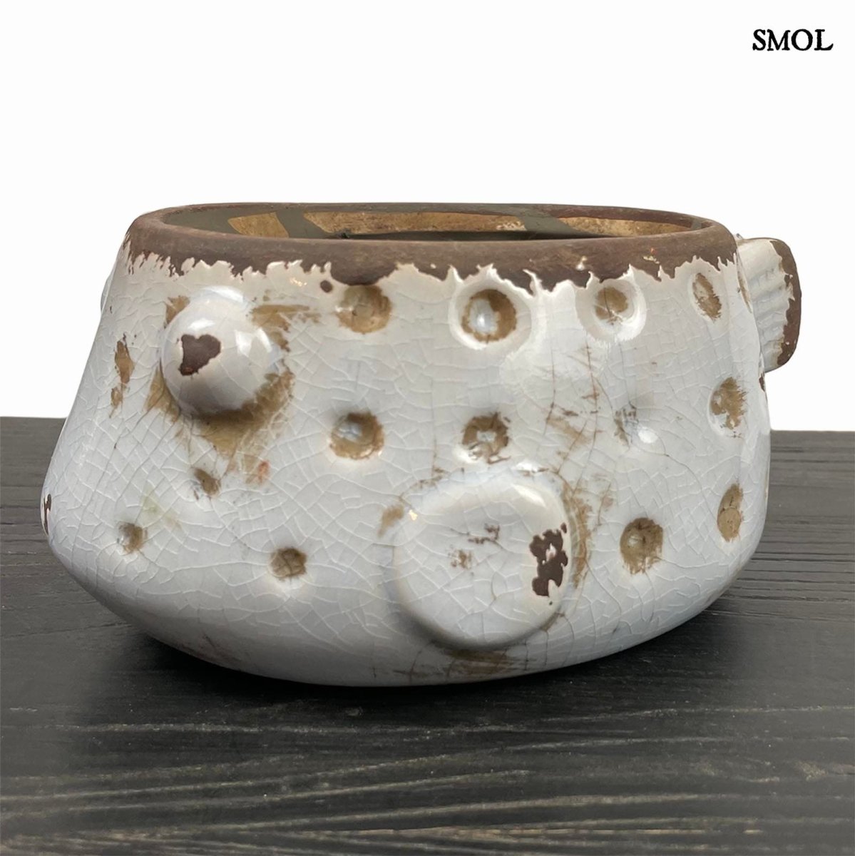 Virágtartó - fehér hal, kerámia, 18,5 cm | BUBBLES - smol.hu - oldalról