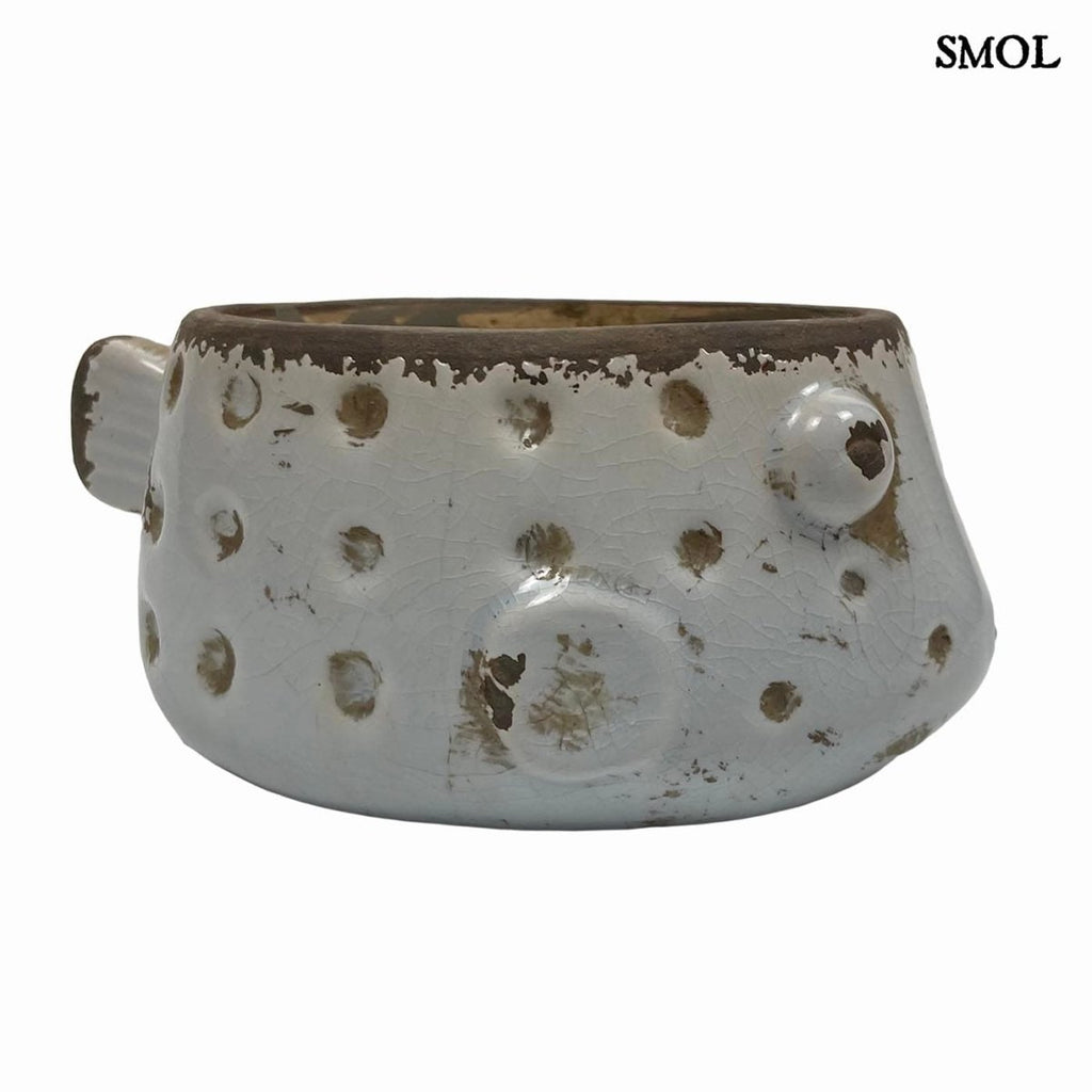 Virágtartó - fehér hal, kerámia, 18,5 cm | BUBBLES - smol.hu - fehér háttérrel