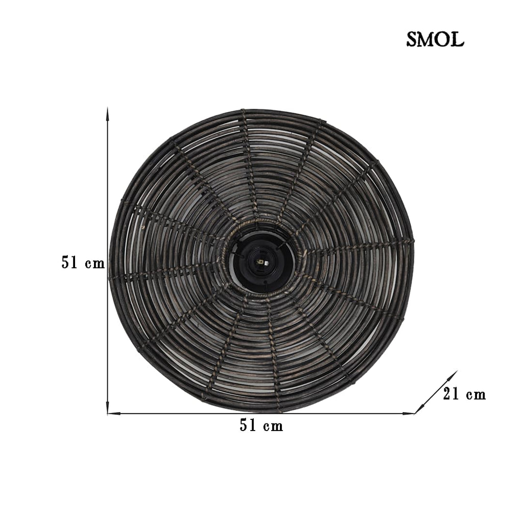 ALER - kerek rattan falilámpa - fekete, 51 cm - smol.hu - méretekkel