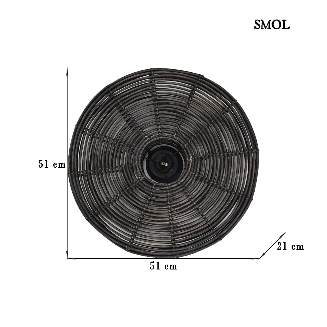 ALER - kerek rattan falilámpa - fekete, 51 cm - smol.hu - méretekkel
