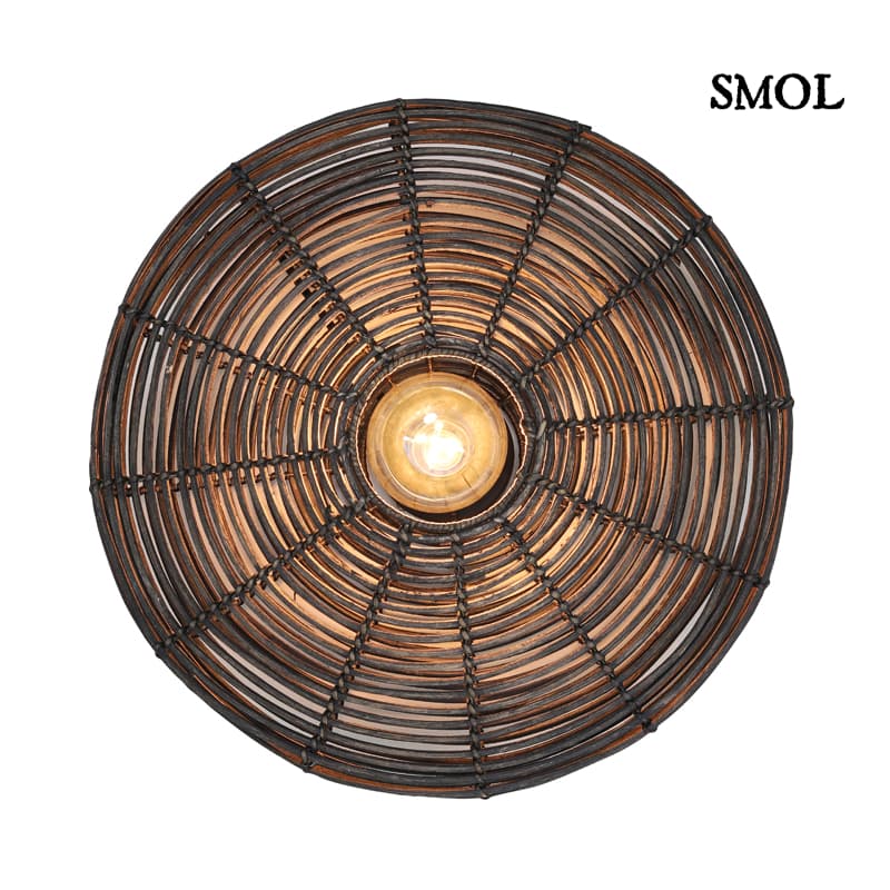 ALER - kerek rattan falilámpa - fekete, 51 cm - smol.hu - szemből, világítva