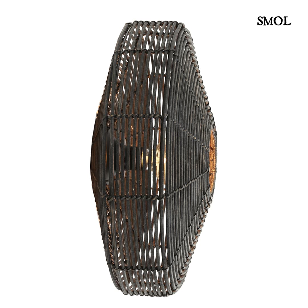 ALER - kerek rattan falilámpa - fekete, 51 cm - smol.hu  - oldalról, világítva