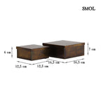 Két darabból álló, szögletes kialakítású antik bronz fémdoboz szett ékszerek és emlékek tárolására, méretekkel