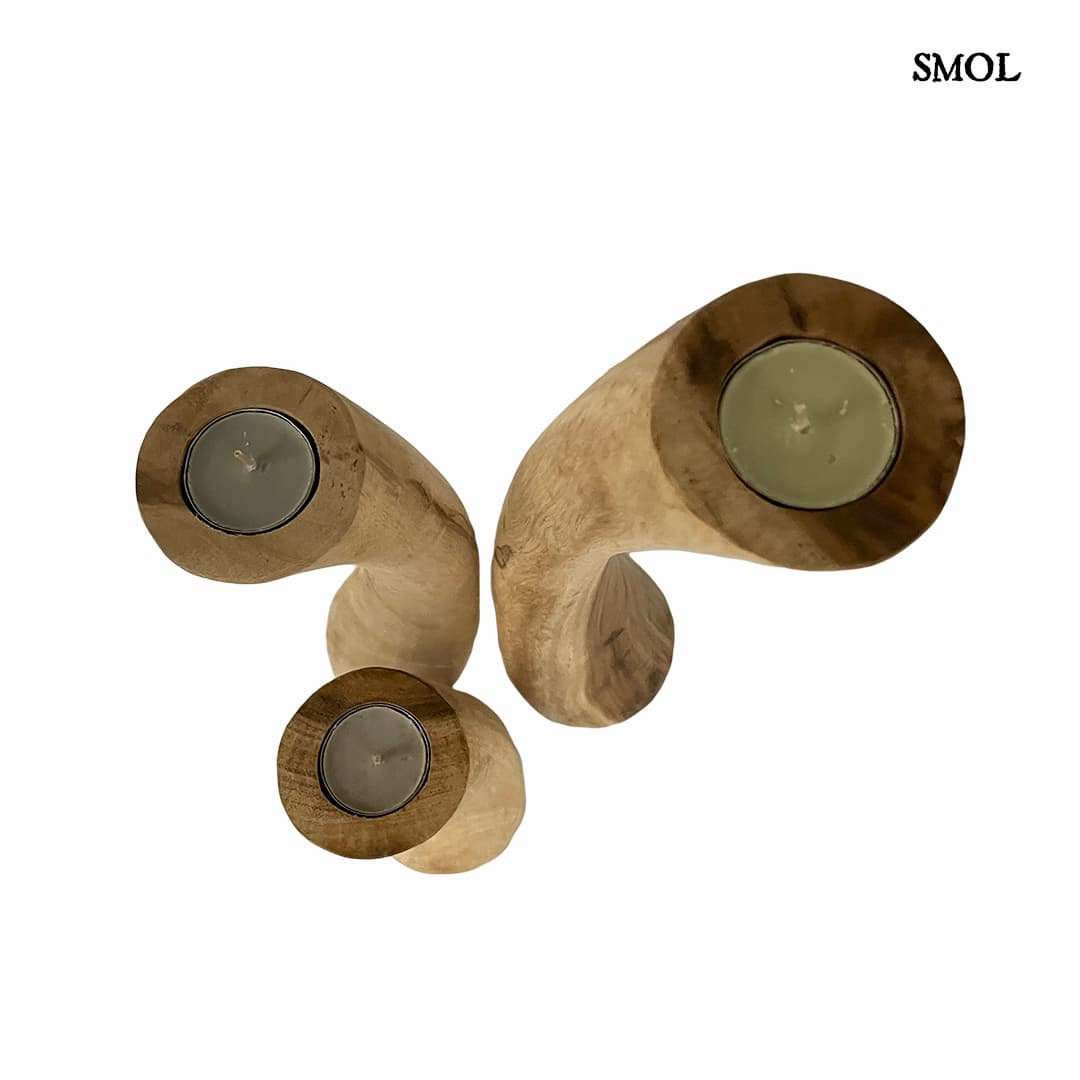 Gyertyatartó szett - natúr, fa, 51 cm | SOLAS - smol.hu - felülről, mécsesekkel