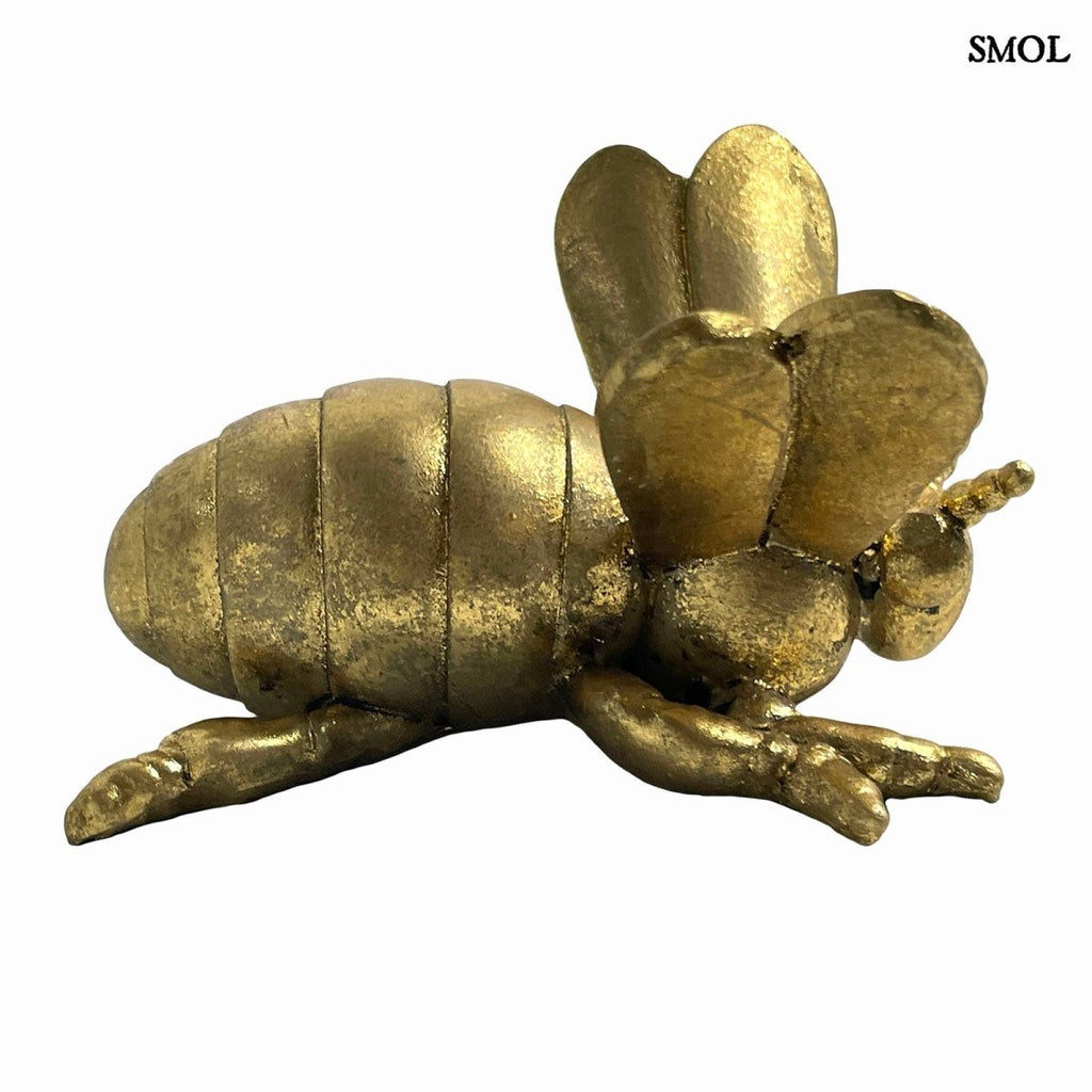 Elegáns sárgaréz színű méhecske figura polirezin anyagból, oldalról