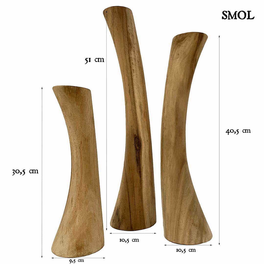 smol.hu - SOLAS, 3 db-os, íves, fa gyertyatartó szett, 51 cm, méretekkel