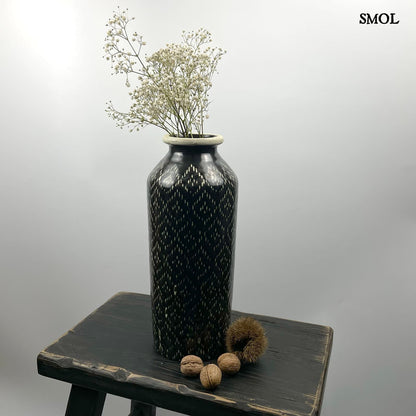 smol.hu - elvas, nagy kerámia váza 36 cm fehér virággal, dióval