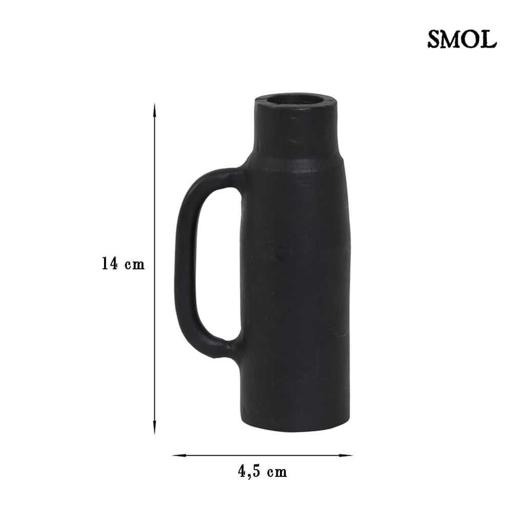 Gyertyatartó és váza - fekete, fém, 14cm | OLLIE - smol.hu - méretekkel