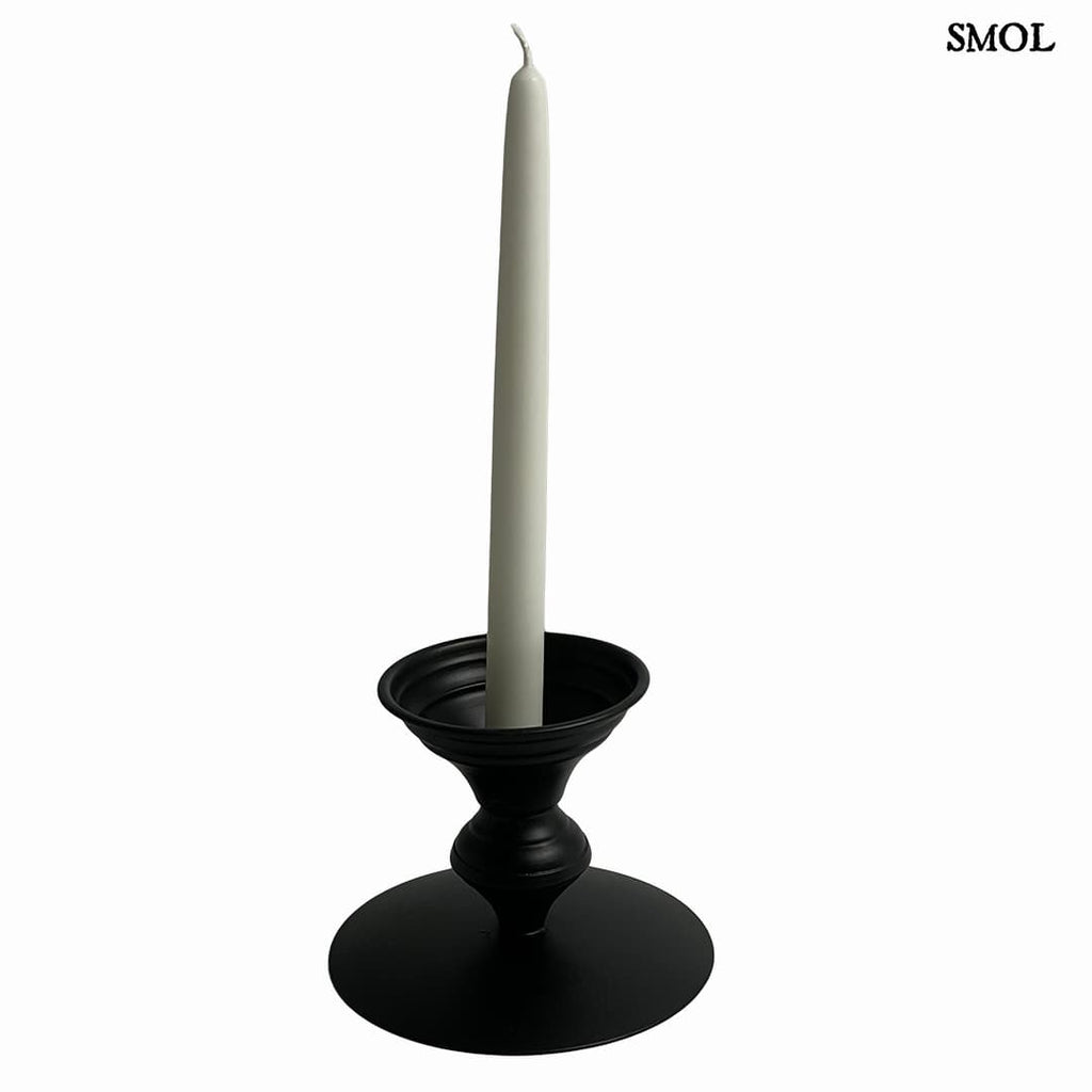 Gyertyatartó - fekete, fém, 12,5cm | RIA - smol.hu - vékony gyertyával