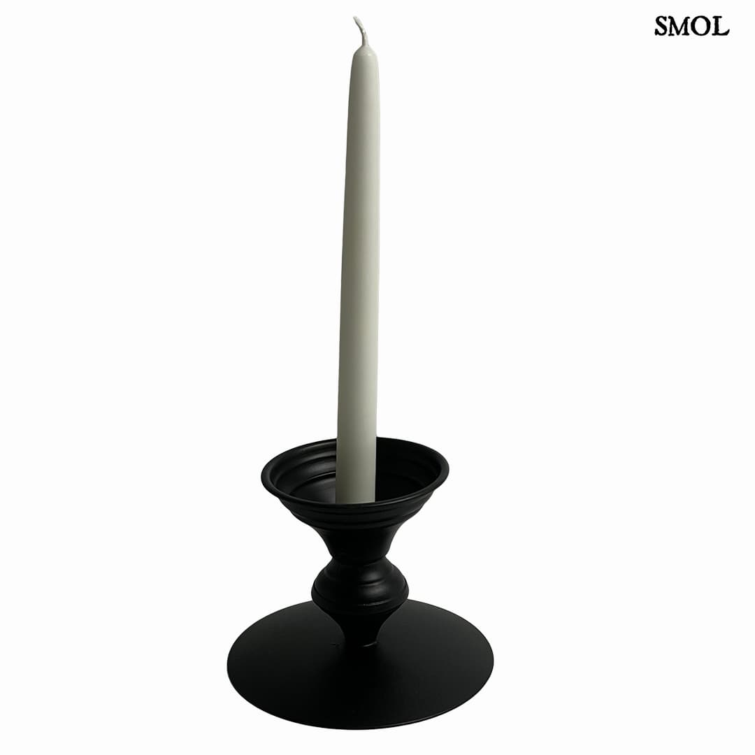 Gyertyatartó - fekete, fém, 12,5cm | RIA - smol.hu - vékony gyertyával