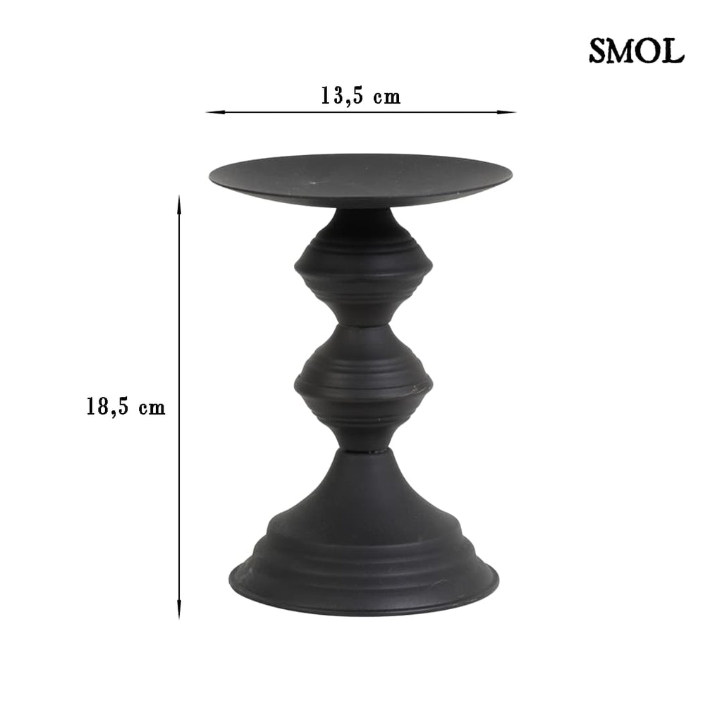 Gyertyatartó - fekete, fém, 18,5cm | PONZO -smol.hu - méretekkel