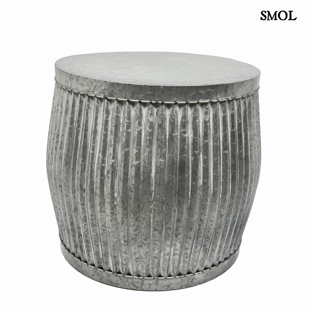 Virágtartó és kisasztal szett - 3 db-os, antikolt szürke, fém | FRIDA - smol.hu - oldalról